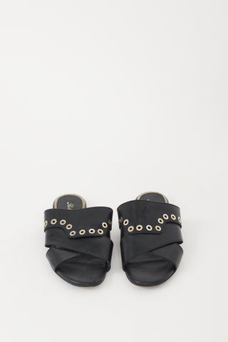Roger Vivier Black & Silver Grommet Leather Sandal