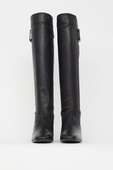 Roger Vivier Black Leather Knee High Buckle Boot