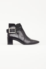 Roger Vivier Black Leather & Silver Buckle Ankle Boot