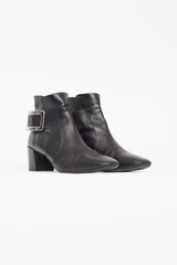 Roger Vivier Black Leather & Silver Buckle Ankle Boot