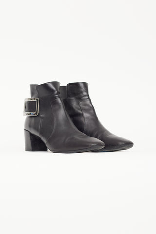 Roger Vivier Black Leather & Silver Buckle Ankle Boot