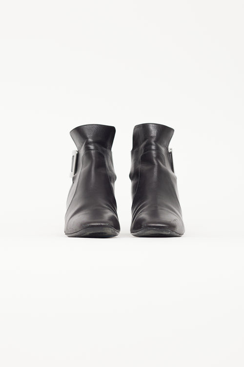 Roger Vivier Black Leather & Silver Buckle Ankle Boot
