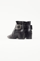 Roger Vivier Black Leather & Silver Buckle Ankle Boot