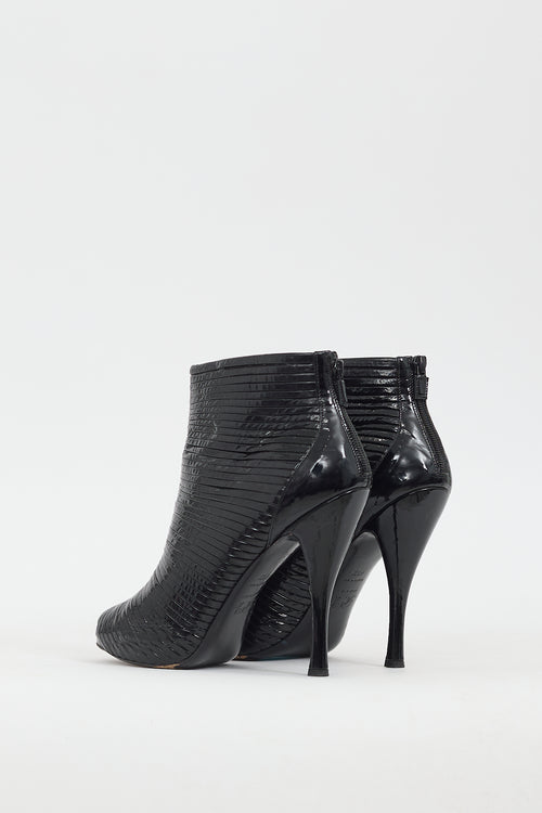 Roger Vivier Black Patent Pleated Peep Toe Boot