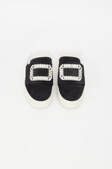 Roger Vivier Black Suede & Shearling Buckle Sneaker Mule