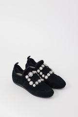 Roger Vivier Black Suede Viv' Run Strass Buckle Sneaker