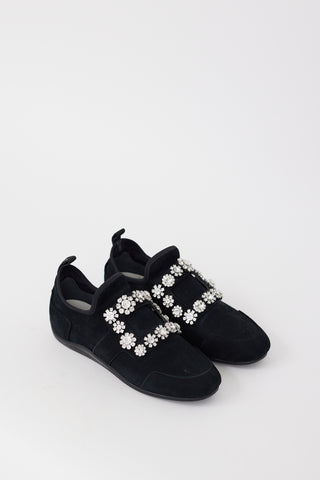 Roger Vivier Black Suede Viv' Run Strass Buckle Sneaker