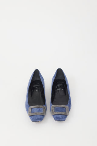 Roger Vivier Blue & Grey Suede Trompette  Flat