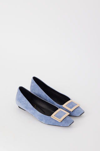 Roger Vivier Light Blue & Gold Suede Trompette Flat