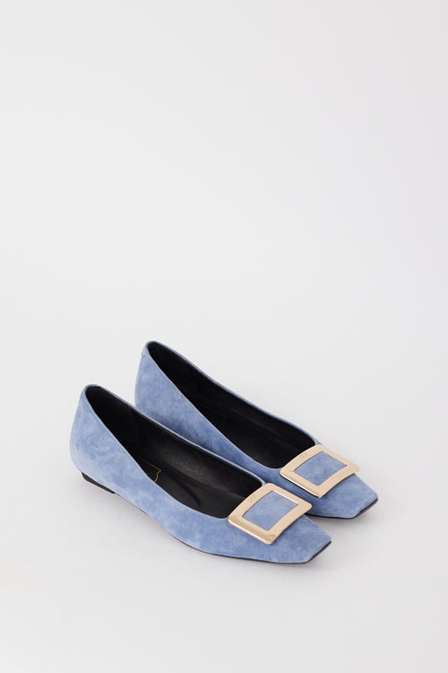 Roger Vivier Light Blue & Gold Suede Trompette Flat