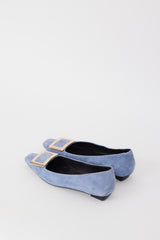 Roger Vivier Light Blue & Gold Suede Trompette Flat