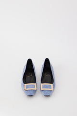 Roger Vivier Light Blue & Gold Suede Trompette Flat
