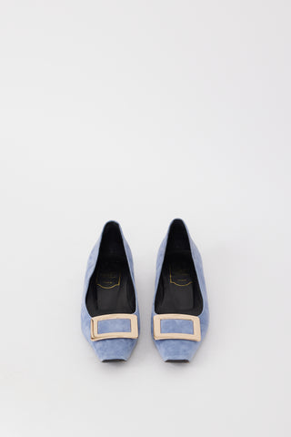 Roger Vivier Light Blue & Gold Suede Trompette Flat