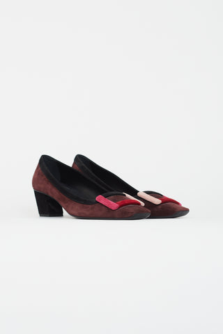 Roger Vivier Burgundy & Multicolour Belle Vivier Suede Heel