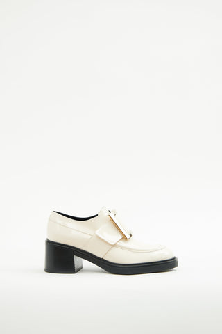 Roger Vivier Cream Patent Viv Ranger Loafer Heel