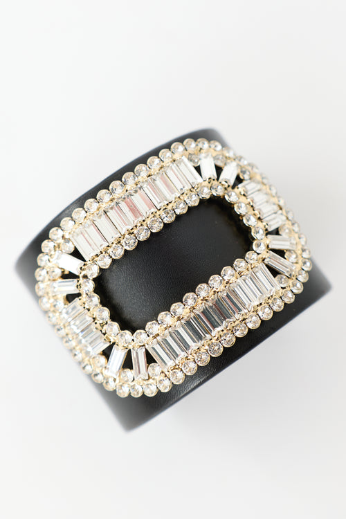 Roger Vivier Leather Crystal Buckle Cuff Bracelet