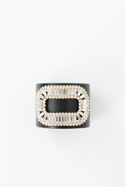 Roger Vivier Leather Crystal Buckle Cuff Bracelet