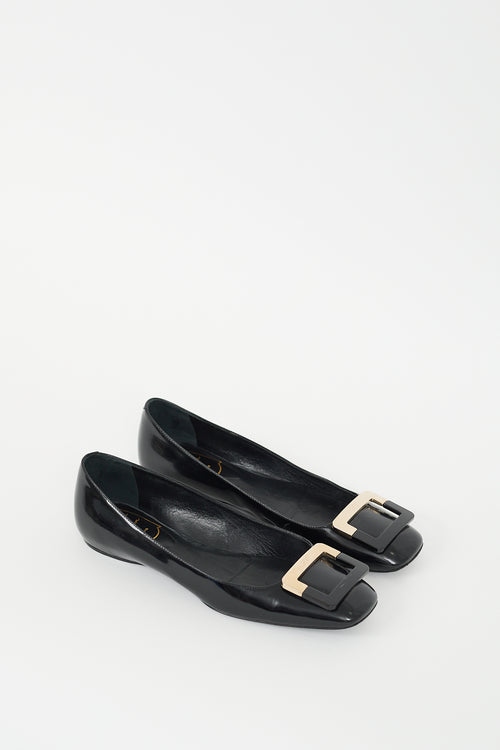 Roger Vivier Black Leather Belle Vivier Trompette Flat