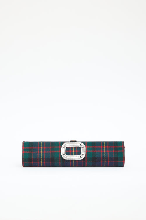 Roger Vivier Plaid Pilgrim Buckle Tube Clutch