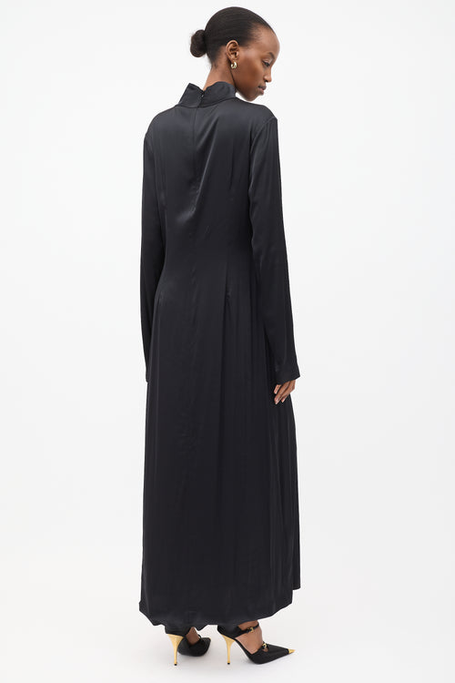 Róhe Black Satin Mock Neck Maxi Dress