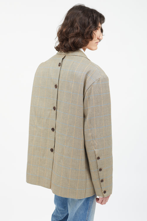 Rokh Brown Houndstooth Asymmetrical Wool Blazer
