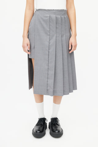 Rokh Grey Pleated Raw Hem Skirt
