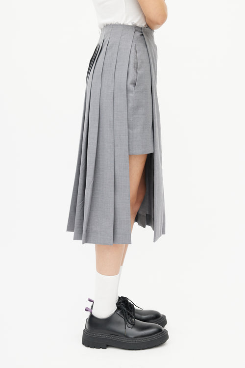 Rokh Grey Pleated Raw Hem Skirt