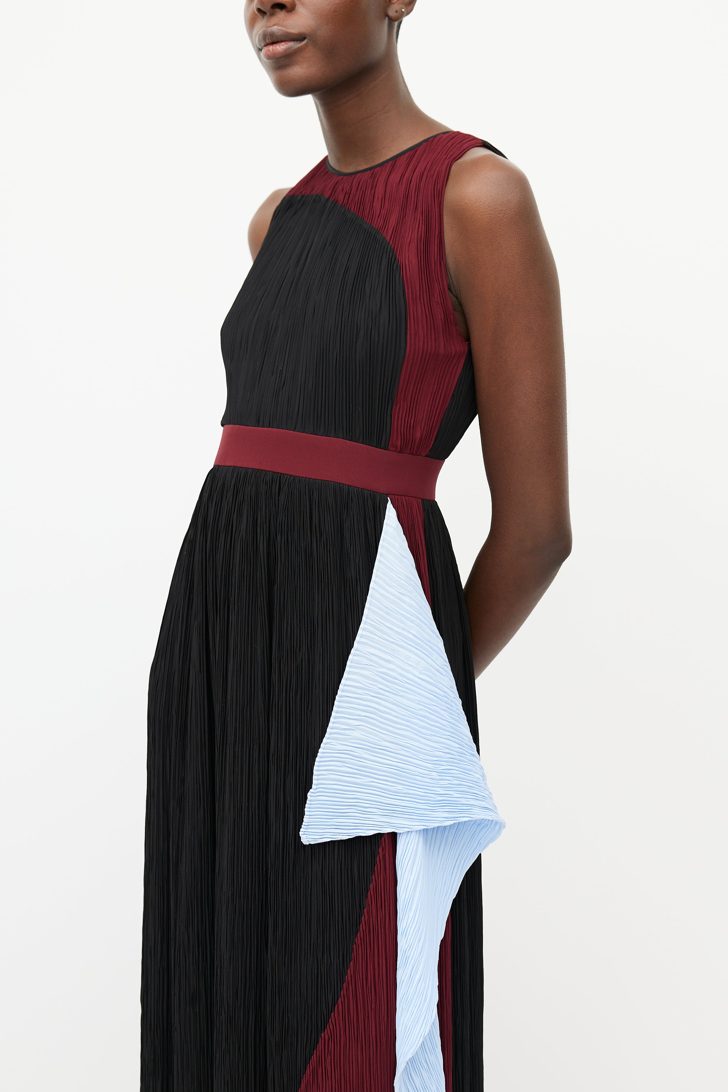 🖤 ROKSANDA Colorblock Crystal Pleated Cascade Drape Maxi Dress