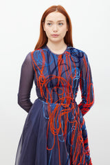 Roksanda Blue & Multicolour Silk Embroidered Dress