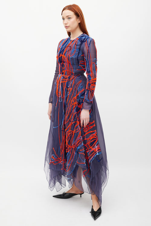 Roksanda Blue & Multicolour Silk Embroidered Dress