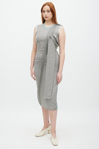 Roksanda Grey & Teal Silk Striped Shift Dress