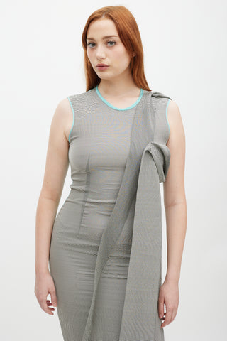 Roksanda Grey & Teal Silk Striped Shift Dress