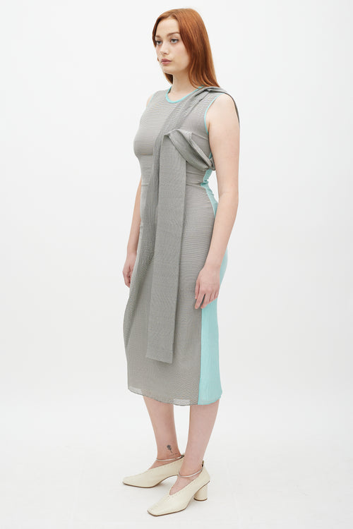 Roksanda Grey & Teal Silk Striped Shift Dress
