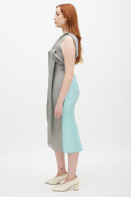 Roksanda Grey & Teal Silk Striped Shift Dress