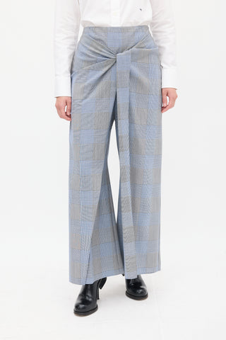 Roland Mouret Blue & Multi Wool & Mohair Check Sarong Trouser