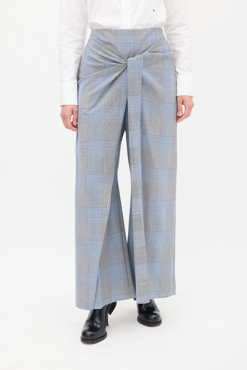 Roland Mouret Blue & Multi Wool & Mohair Check Sarong Trouser