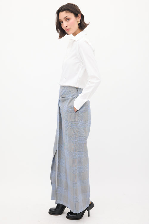 Roland Mouret Blue & Multi Wool & Mohair Check Sarong Trouser