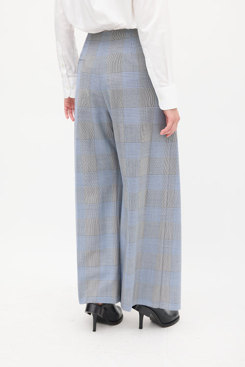 Roland Mouret Blue & Multi Wool & Mohair Check Sarong Trouser