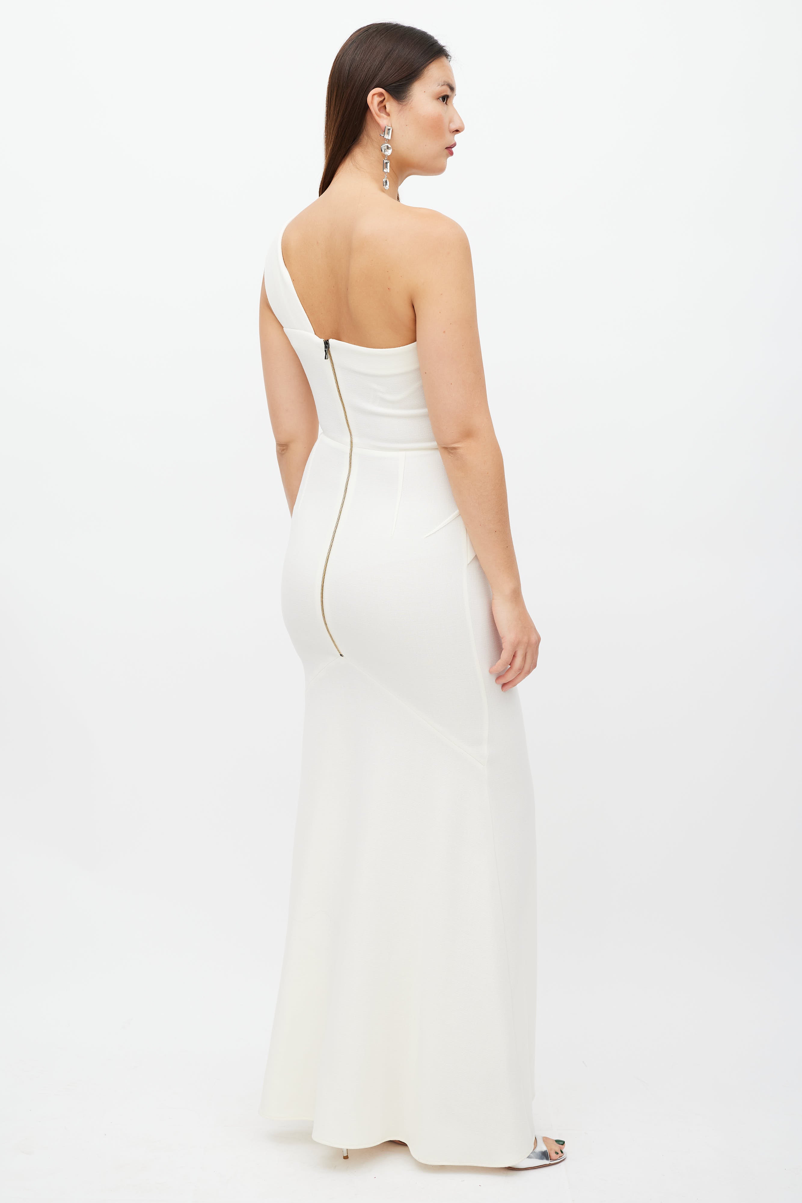 Roland Mouret // Cream Wool One Shoulder Dress VSP Consignment Roland Mouret // Cream Wool One Shoulder Dress VSP Consignment