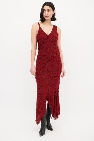 Roland Mouret Red & Black Boucle Asymmetric Bias Dress