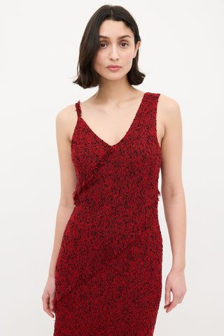 Roland Mouret Red & Black Boucle Asymmetric Bias Dress