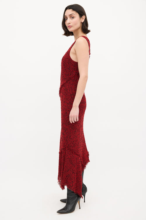 Roland Mouret Red & Black Boucle Asymmetric Bias Dress