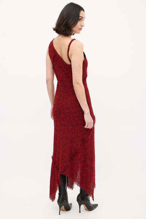 Roland Mouret Red & Black Boucle Asymmetric Bias Dress