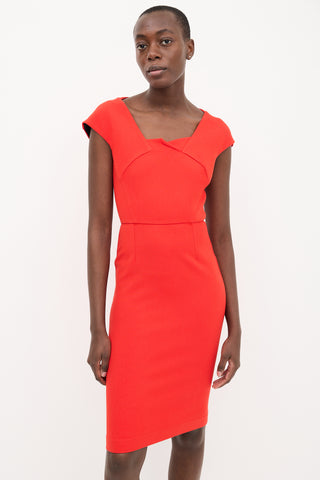 Roland Mouret Red Crepe Midi Sheath Dress