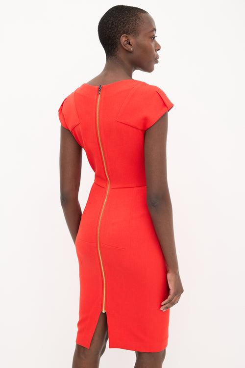 Roland Mouret Red Crepe Midi Sheath Dress