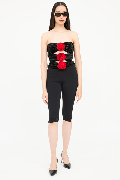 Ronny Kobo Velour Floral Cut Out Top