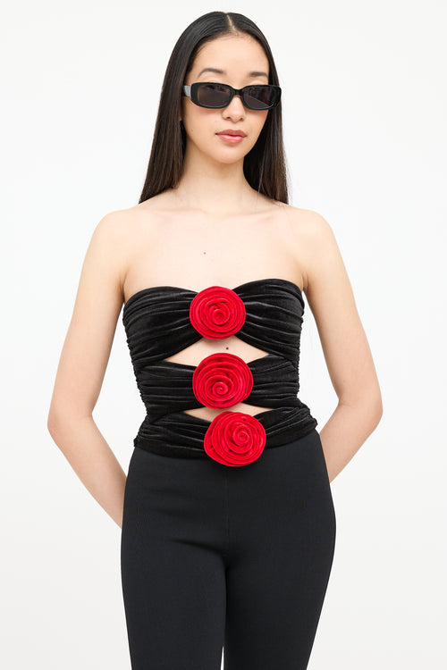 Ronny Kobo Velour Floral Cut Out Top
