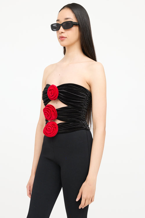 Ronny Kobo Velour Floral Cut Out Top