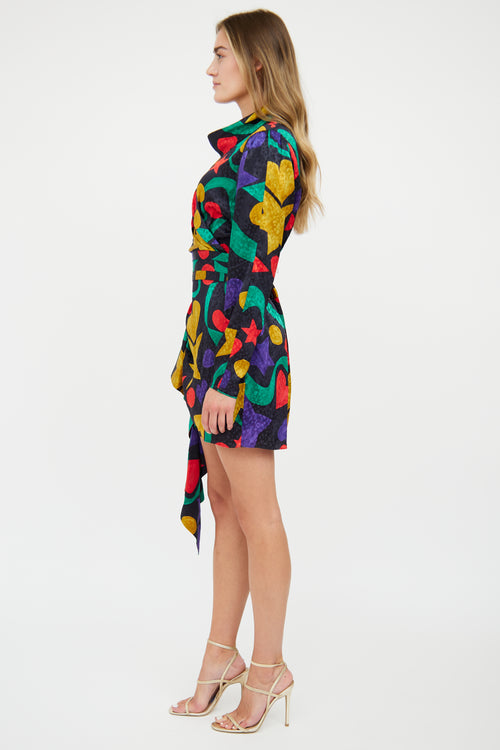Ronny Kobo Black & Multi Silk-Blend Graphic Print Dress