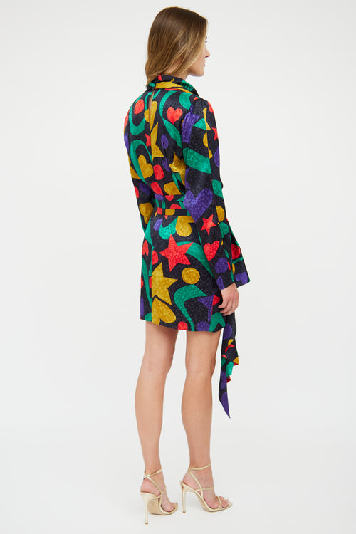 Ronny Kobo Black & Multi Silk-Blend Graphic Print Dress